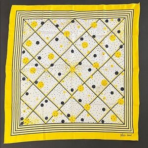 Vintage Patricia Dumont Yellow, Black & White Print Scarf
